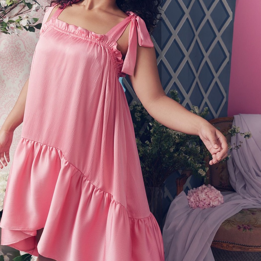 Tie Strap Trapeze pink plus size Dress